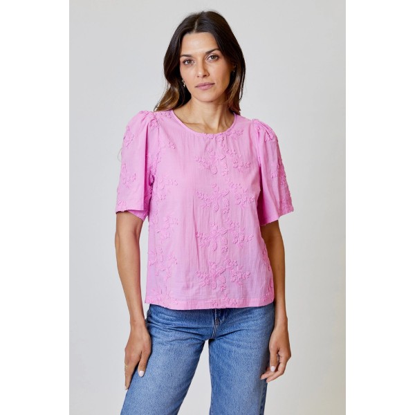 Velvet Glow Flower Applique Top