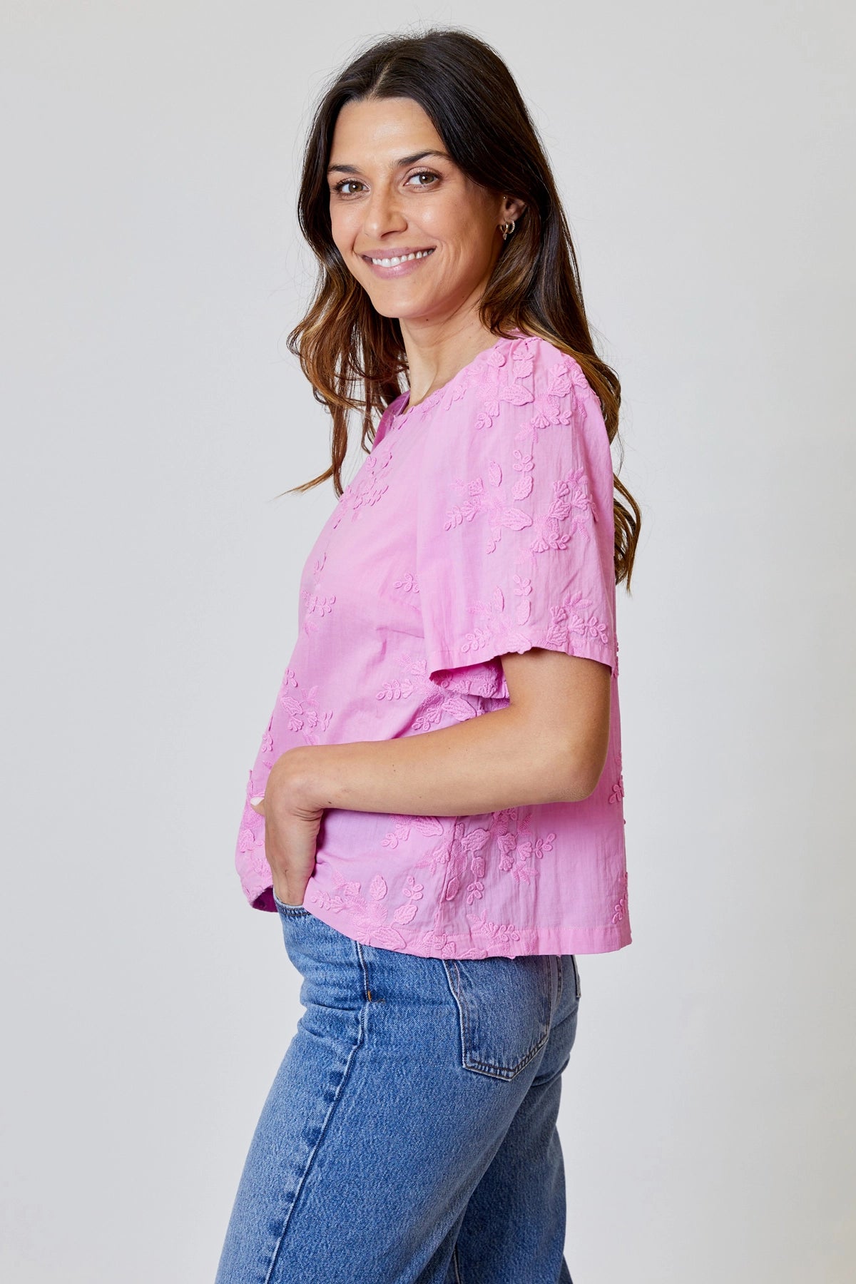 Velvet Glow Flower Applique Top