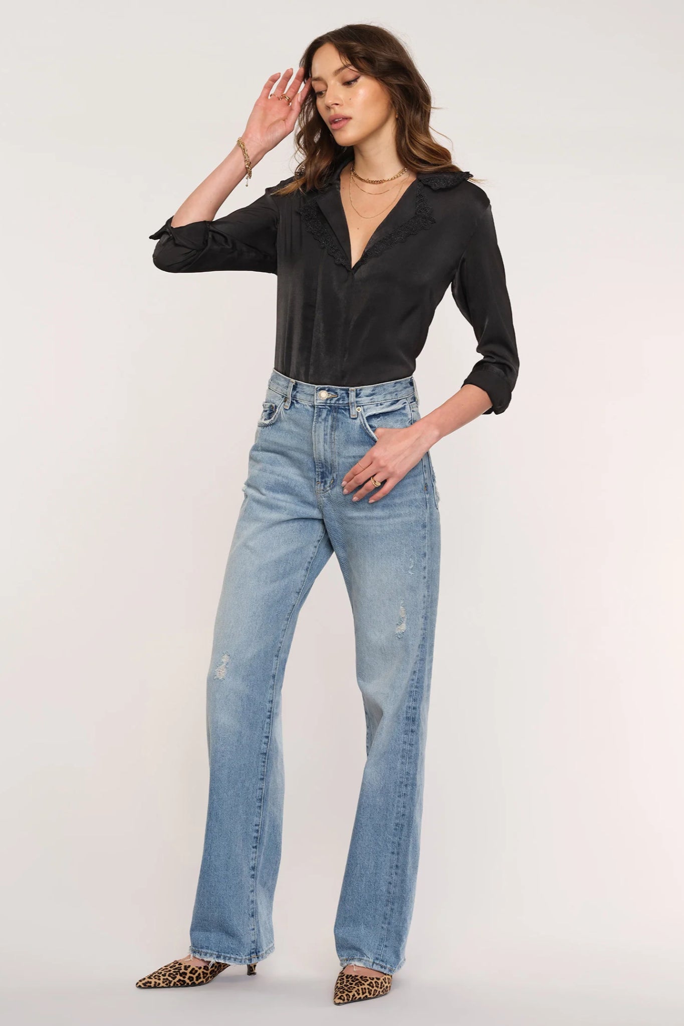 Velvet Glow Lace Collar Blouse