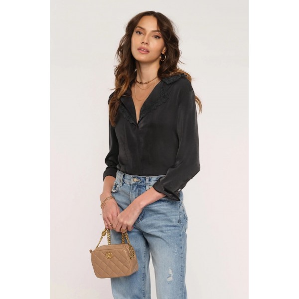 Velvet Glow Lace Collar Blouse