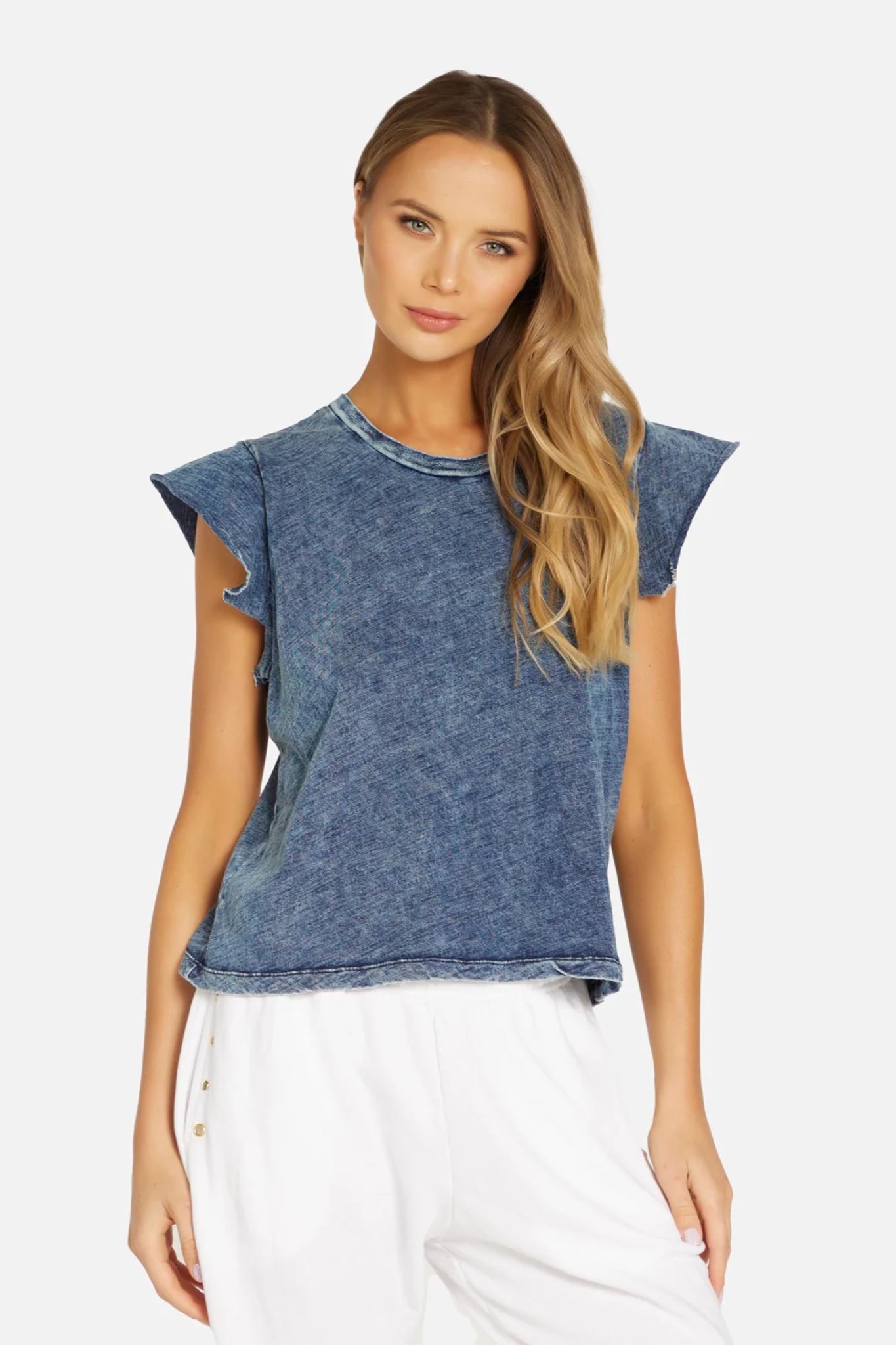 Midnight Bloom Short Sleeve Acid Denim Tee