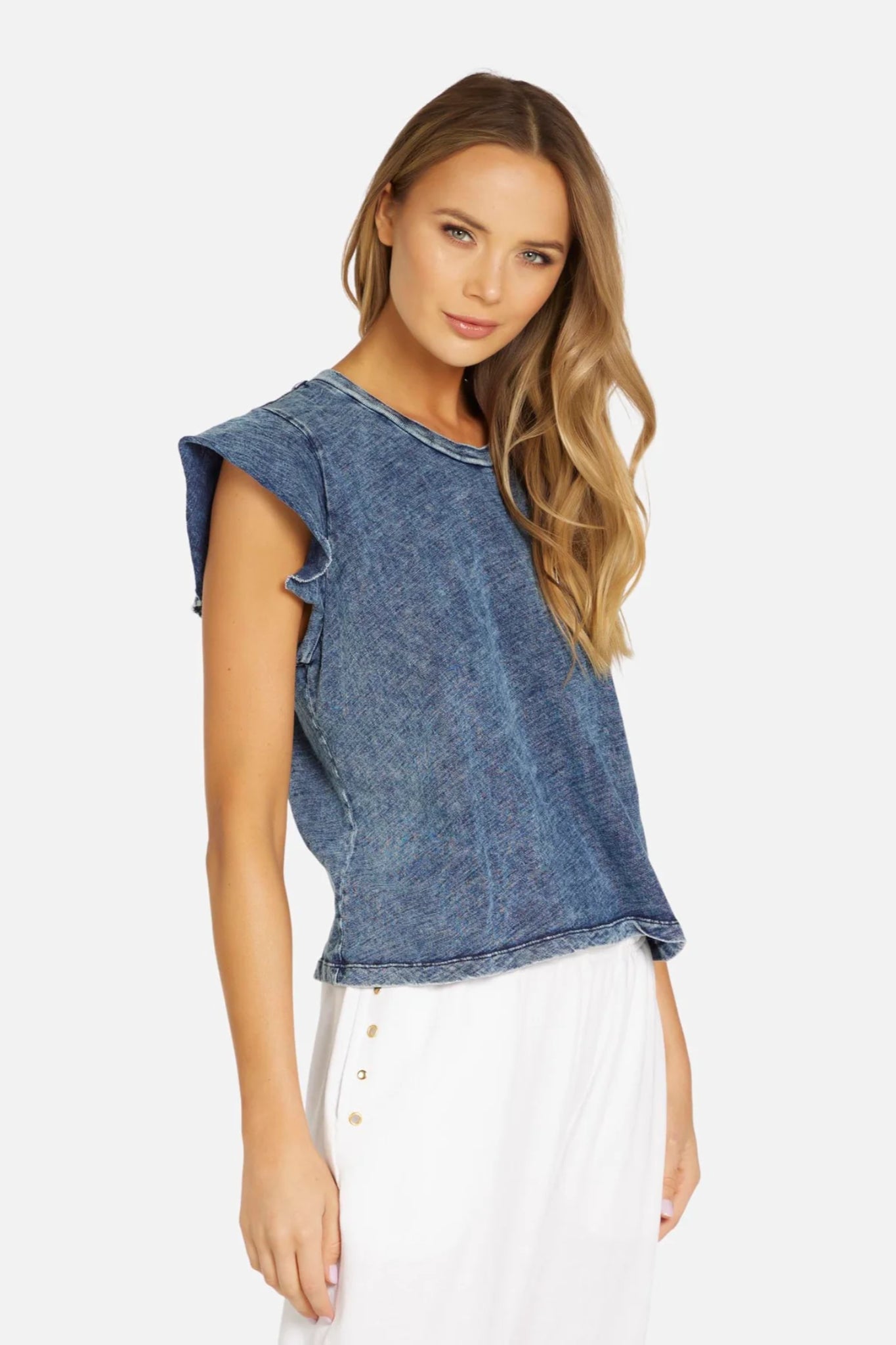 Midnight Bloom Short Sleeve Acid Denim Tee