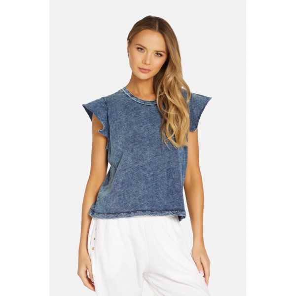 Midnight Bloom Short Sleeve Acid Denim Tee