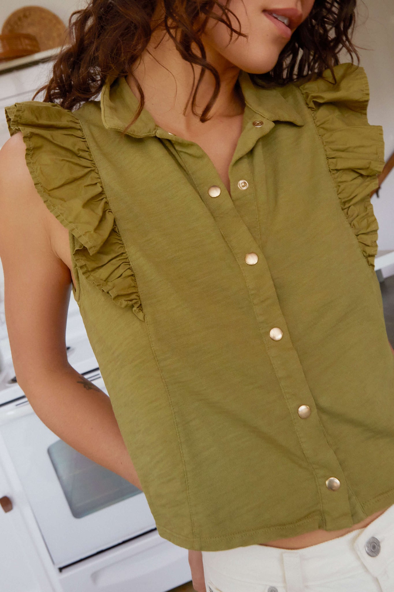 Urban Ruffle Button Top