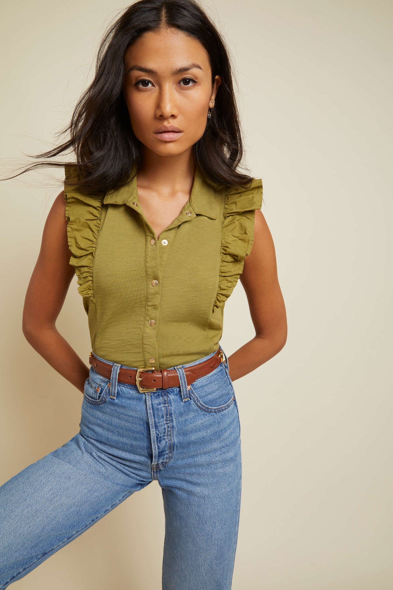 Urban Ruffle Button Top