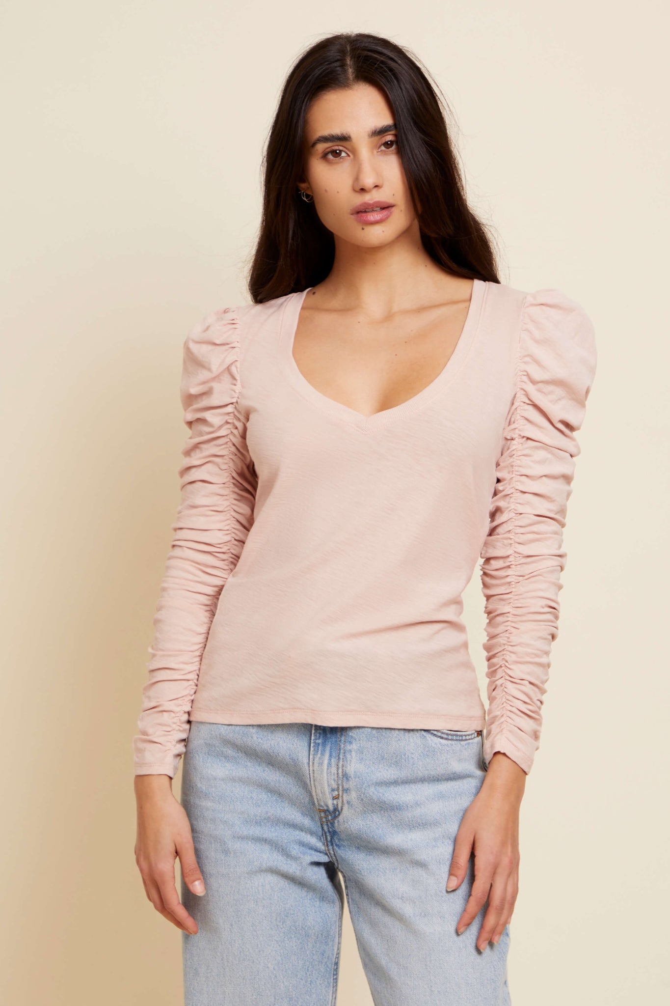 Quantum Shirred V neck