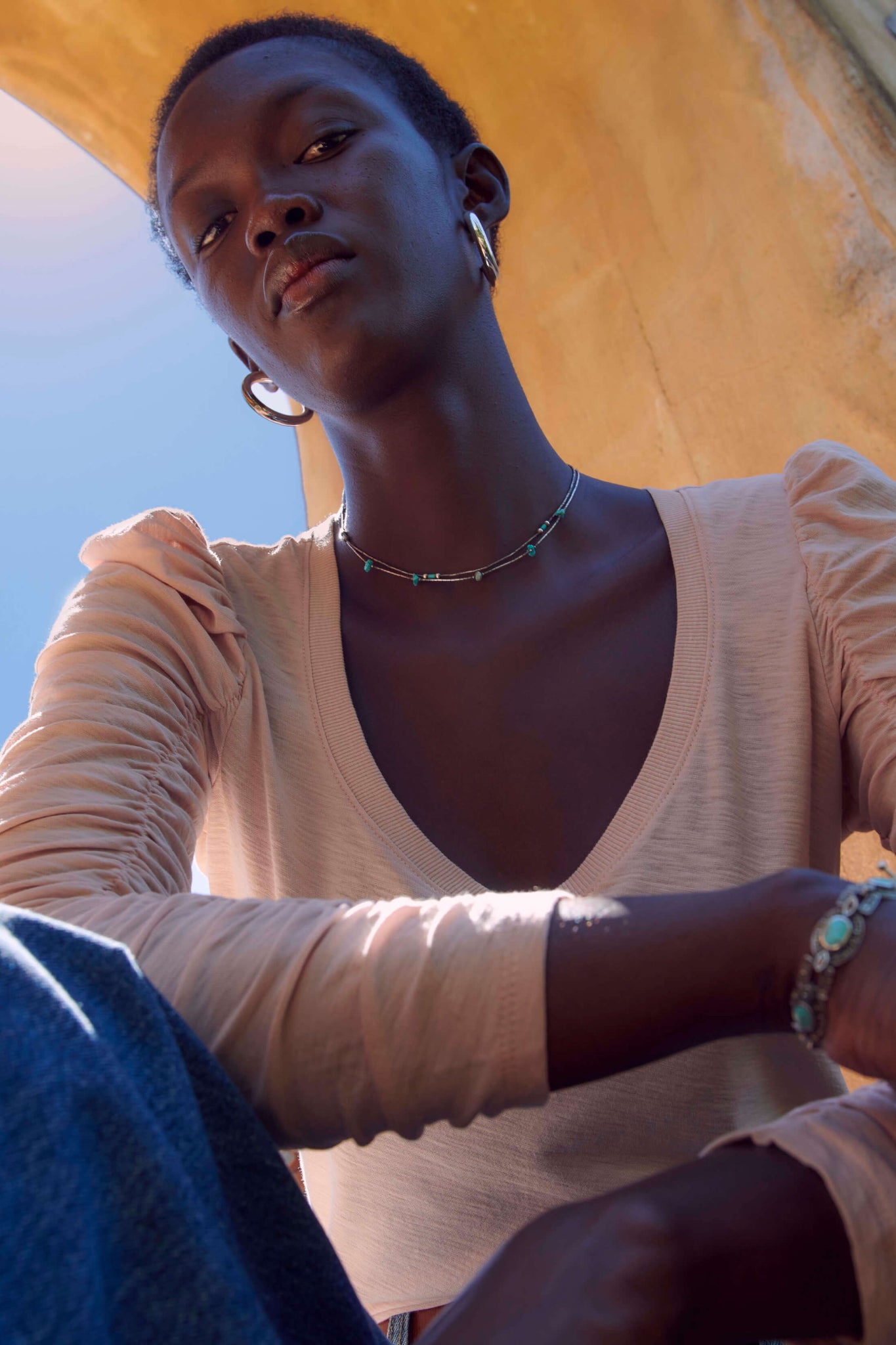 Quantum Shirred V neck