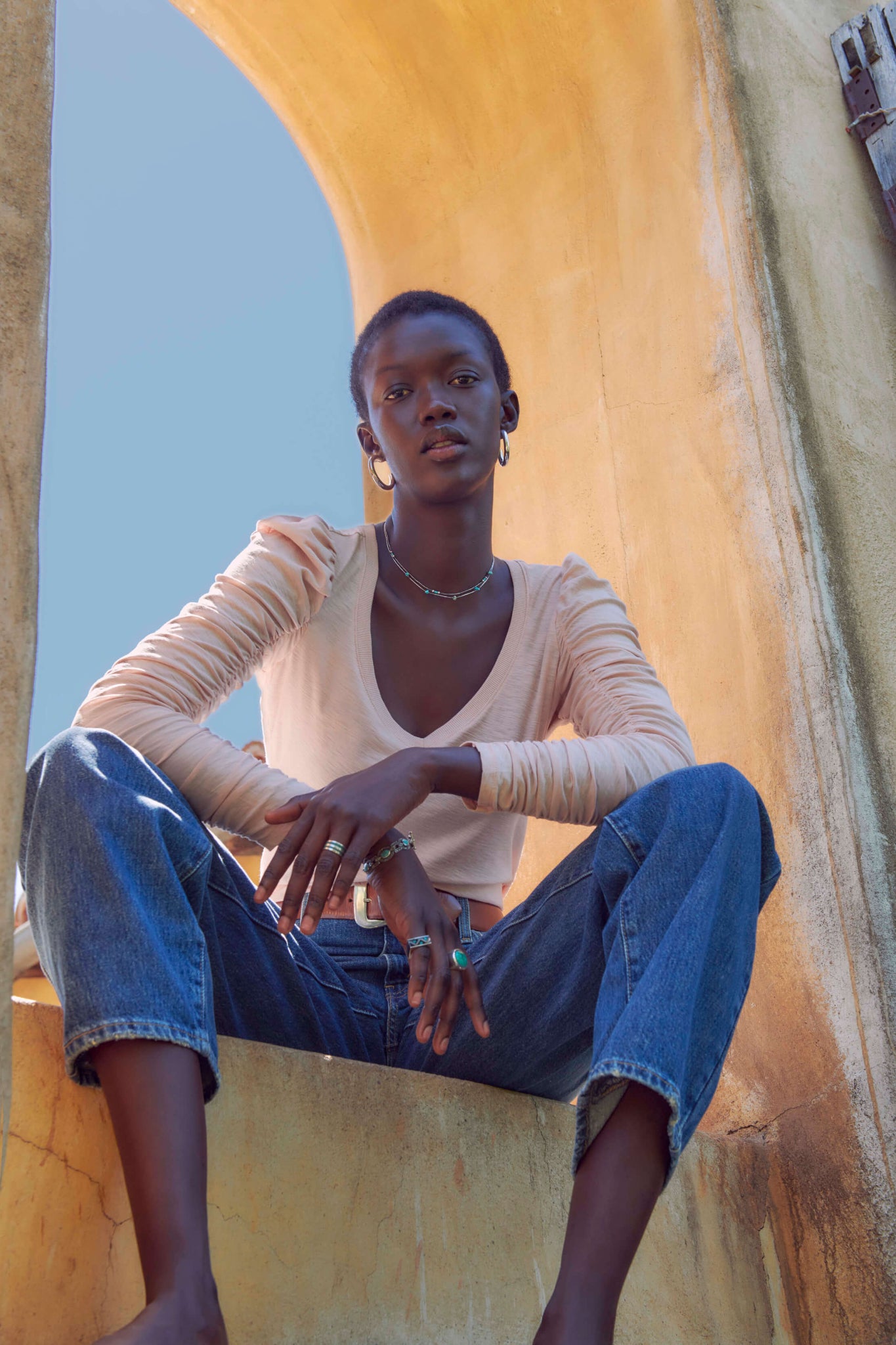 Quantum Shirred V neck