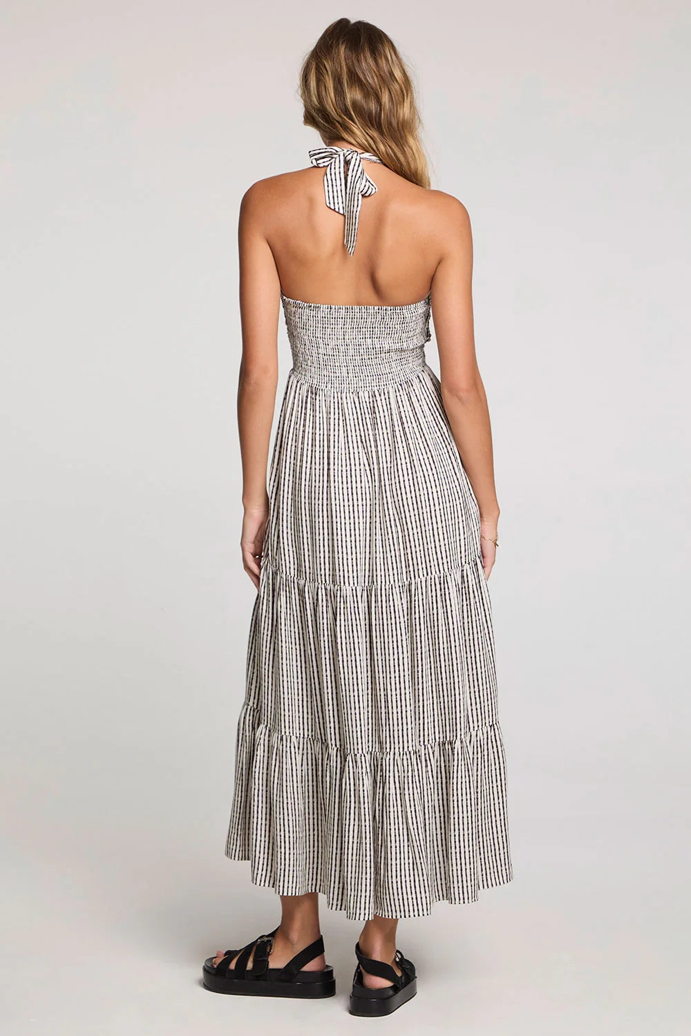 Golden Pulse Halter Midi Dress