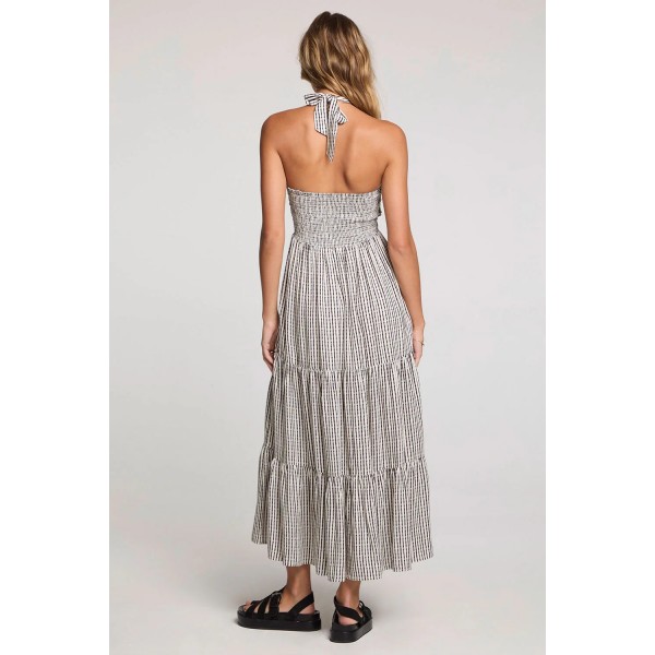 Golden Pulse Halter Midi Dress