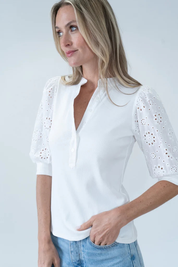 Tone Sleeve Knit Henley